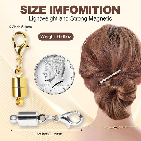 Magnetic Necklace Clasps and Closures, 18K Gold and Silver Jewelry Clasps and Closures with Lobster Clasp, Exquisite Necklace Extenders for Women and Seniors. Ideal for DIY Jewelry Making. in Saudi Arabia