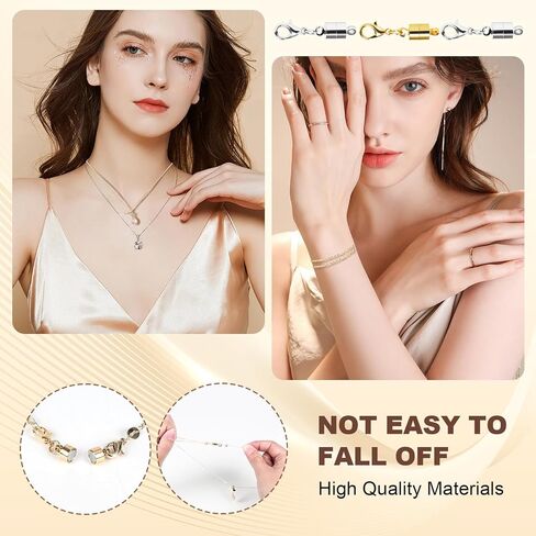 Magnetic Necklace Clasps and Closures, 18K Gold and Silver Jewelry Clasps and Closures with Lobster Clasp, Exquisite Necklace Extenders for Women and Seniors. Ideal for DIY Jewelry Making. in Saudi Arabia