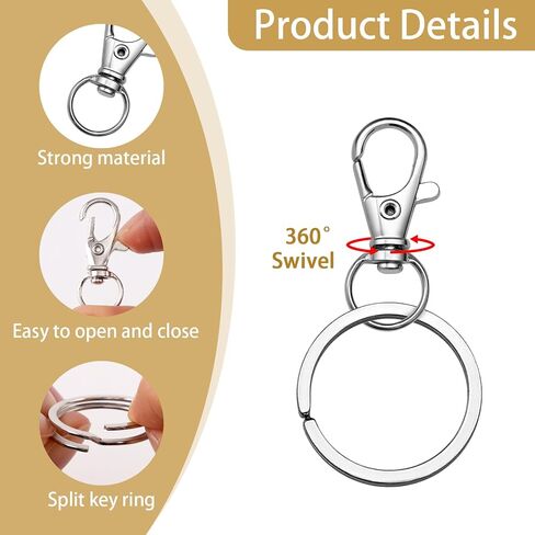 50PCS Metal Swivel Hooks, 25 PCS Lobster Claw Clasps and 25 PCS Keychain Rings, Key Chain Hooks for Key Chain Clip Lanyard, Jewelry Making, Art Crafts, Silver in Saudi Arabia