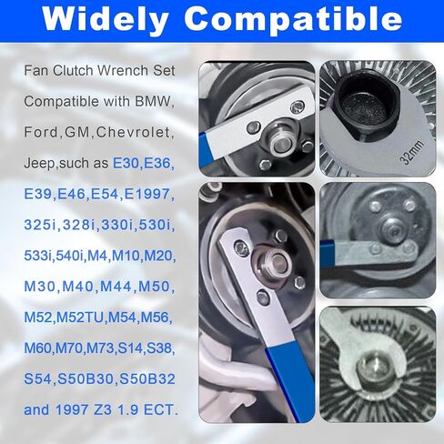 مجموعة مفتاح ربط مروحة القابض، مفتاح ربط أدوات مروحة القابض 32 مم و36 مم، لسيارات BMW، وFord، وGM، وشيفروليه، ودودج، ومجموعة إزالة قابض مروحة جيب، وحامل مضخة المياه، ومفتاح ربط صامولة قابض المروحة ومجموعة إزالة (أسود) in Kuwait