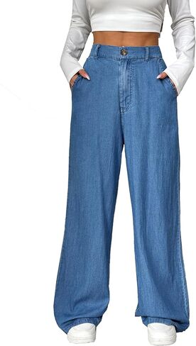 Women's Wide Leg Jeans Soft Lightweight Tencel Summer Flowy Casual High Waist Denim Pants in Saudi Arabia