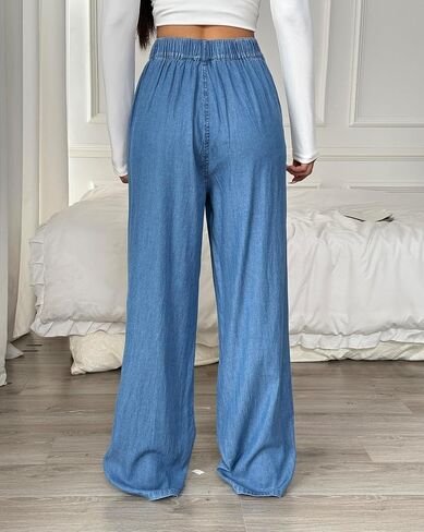 Women's Wide Leg Jeans Soft Lightweight Tencel Summer Flowy Casual High Waist Denim Pants in Saudi Arabia
