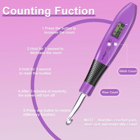 Light Up Crochet Hook Set with Stitch Counter,Crochet Kit with 18 Different Size Interchangeable Crochet Needle,Ergonomic with 2 Levels Led and Digital Stitch Counter for Crocheting and Knitting in Saudi Arabia
