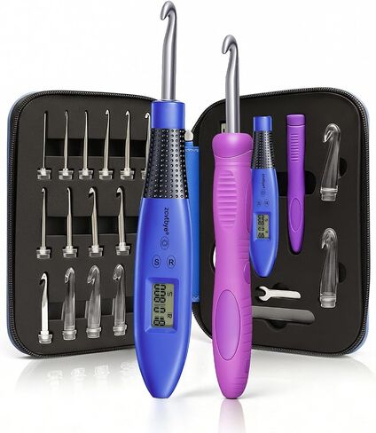 Light Up Crochet Hook Set with Stitch Counter,Crochet Kit with 18 Different Size Interchangeable Crochet Needle,Ergonomic with 2 Levels Led and Digital Stitch Counter for Crocheting and Knitting in Saudi Arabia