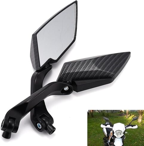 1pair Motorcycle Side Mirrors Carbon Fiber Look White Glass Rear View Mirrors Sports Motorcycle Accessories Universal in Saudi Arabia