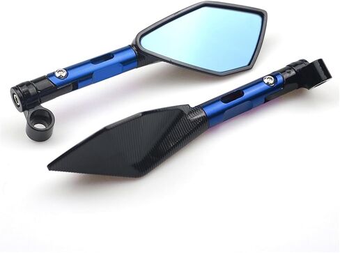 1pair Universal CNC Aluminum Motorcycle Handlebar Rear View Mirrors Blue Anti-glare Mirror(Long Gold) in Saudi Arabia