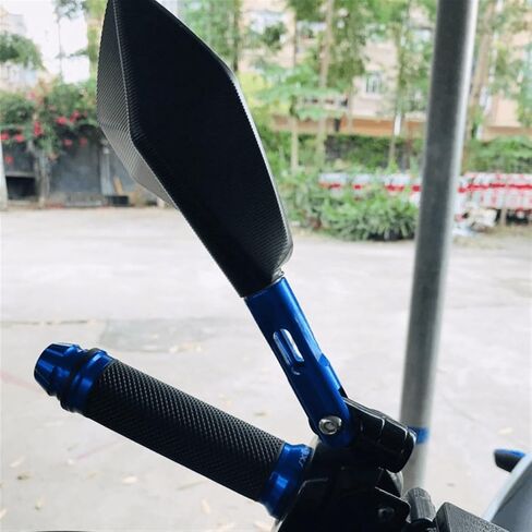 1pair Universal CNC Aluminum Motorcycle Handlebar Rear View Mirrors Blue Anti-glare Mirror(Long Gold) in Saudi Arabia