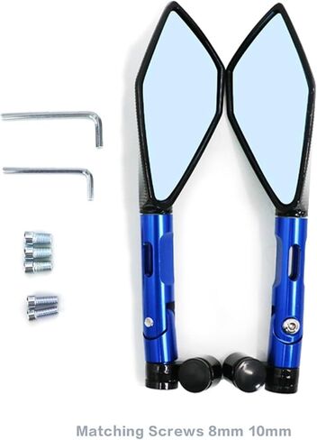 1pair Universal CNC Aluminum Motorcycle Handlebar Rear View Mirrors Blue Anti-glare Mirror(Long Gold) in Saudi Arabia