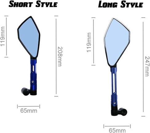 1pair Universal CNC Aluminum Motorcycle Handlebar Rear View Mirrors Blue Anti-glare Mirror(Long Gold) in Saudi Arabia