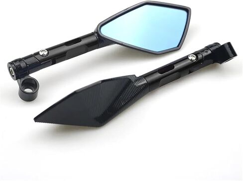 1pair Universal CNC Aluminum Motorcycle Handlebar Rear View Mirrors Blue Anti-glare Mirror(Long Gold) in Saudi Arabia