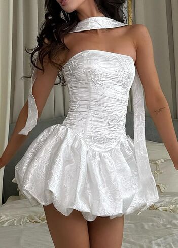 Womens Elegant Off-Shoulder Mini Dress Satin Tube Dresses Prom Dress for Wedding Cocktail Evening Formal Gown in Saudi Arabia