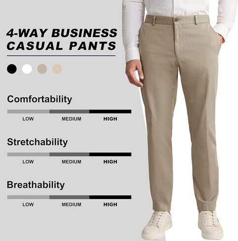 WANMINHAI رجل 4-Way تمتد شقة الجبهة سروال فستان رجالي 5 جيوب سراويل تقليدية استرخاء صالح تمتد الخصر in Kuwait