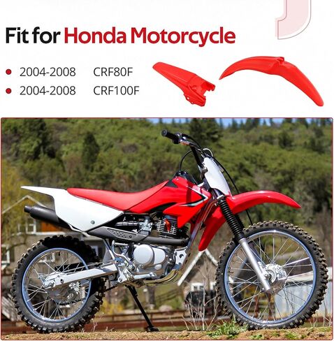 واقيات الطين البلاستيكية الأمامية والخلفية من JAVIK باللون الأحمر مناسبة لهوندا CRF100F CRF80F 2004-2008، OEM #61100-KSJ-670 80101-KSJ-670ZA in Kuwait