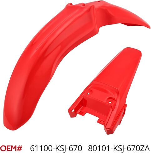 واقيات الطين البلاستيكية الأمامية والخلفية من JAVIK باللون الأحمر مناسبة لهوندا CRF100F CRF80F 2004-2008، OEM #61100-KSJ-670 80101-KSJ-670ZA in Kuwait