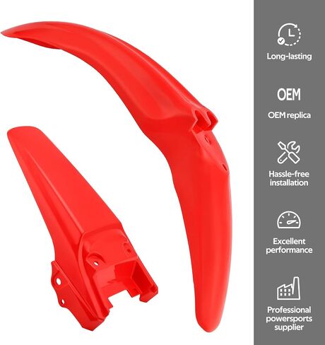 واقيات الطين البلاستيكية الأمامية والخلفية من JAVIK باللون الأحمر مناسبة لهوندا CRF100F CRF80F 2004-2008، OEM #61100-KSJ-670 80101-KSJ-670ZA in Kuwait