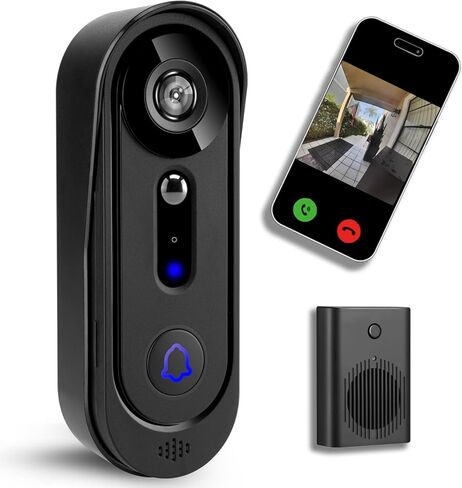 Doorbell Camera Wireless 1080P, No Monthly Fee, Video Doorbell with Chime, 32GB SD/Cloud Storage,Night Vision, Motion Detection,2 Way Audio, IP66 Weatherproof, Real Time Alert (J1) in Kuwait