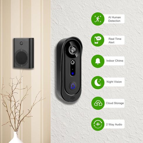 Doorbell Camera Wireless 1080P, No Monthly Fee, Video Doorbell with Chime, 32GB SD/Cloud Storage,Night Vision, Motion Detection,2 Way Audio, IP66 Weatherproof, Real Time Alert (J1) in Kuwait