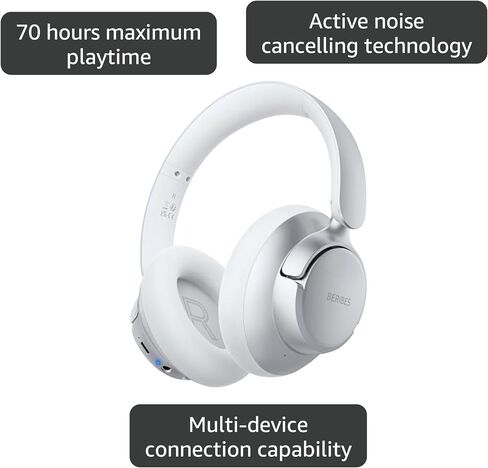BERIBES Hybrid Active Noise Cancelling Headphones Wireless Over Ear 70Hours | Foldable Bluetooth 6.0,Transparent Modes,3.5MM Cable,Lightweight Built-in Mic,HiFi Stereo Deep Bass,Soft-Earpad,Fast Charging in Kuwait