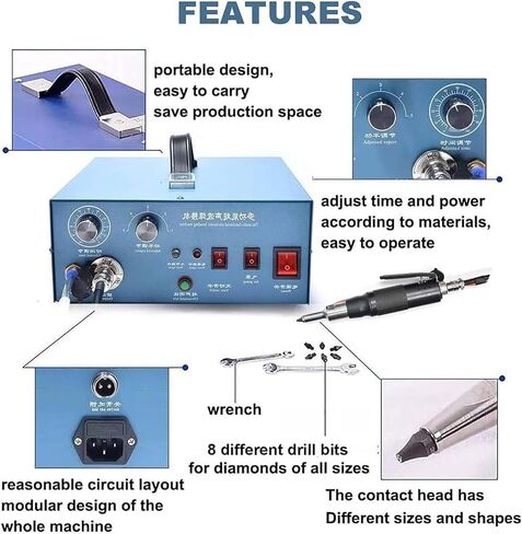 Ultrasonic Pearl Setting Machine - DIY Hotfix Applicator Tool Kit with 8 Interchangeable Tips for Rhinestone Application on Clothing and Accessories in Saudi Arabia