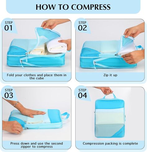Ultralight Compression Packing Cubes for Travel,Expandable Packing Organizers for carry on Suitcase With Clear Toiletries Bag and Backpack Bag 7 Set in Saudi Arabia