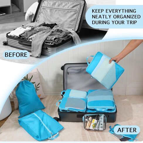 Ultralight Compression Packing Cubes for Travel,Expandable Packing Organizers for carry on Suitcase With Clear Toiletries Bag and Backpack Bag 7 Set in Saudi Arabia
