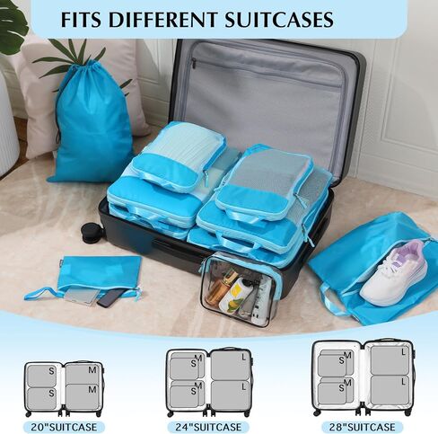 Ultralight Compression Packing Cubes for Travel,Expandable Packing Organizers for carry on Suitcase With Clear Toiletries Bag and Backpack Bag 7 Set in Saudi Arabia