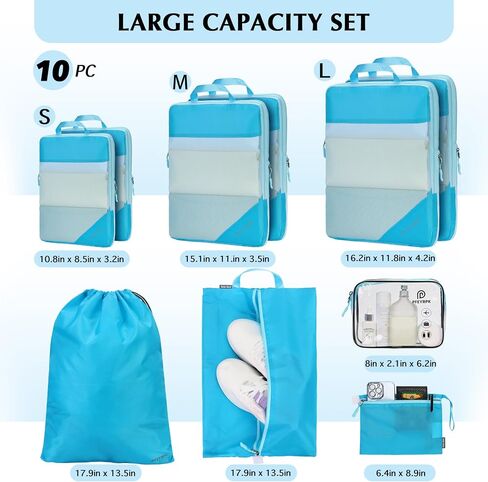 Ultralight Compression Packing Cubes for Travel,Expandable Packing Organizers for carry on Suitcase With Clear Toiletries Bag and Backpack Bag 7 Set in Saudi Arabia