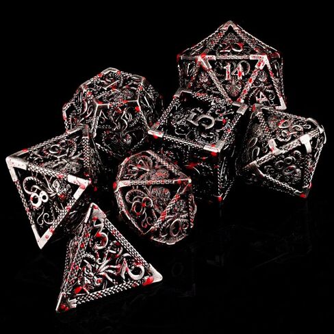 مجموعة نرد معدنية DND D&D 7 die Cthulhu نرد مجوف متعدد السطوح لـ MTG، لعبة لعب الأدوار RPG، Shadowrun وتعليم الرياضيات D20 D12 D10 D8 D6 D4 in Kuwait