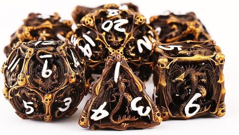 مجموعة نرد معدنية DND D&D 7 die Cthulhu نرد مجوف متعدد السطوح لـ MTG، لعبة لعب الأدوار RPG، Shadowrun وتعليم الرياضيات D20 D12 D10 D8 D6 D4 in Kuwait