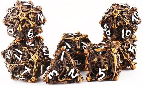 مجموعة نرد معدنية DND D&D 7 die Cthulhu نرد مجوف متعدد السطوح لـ MTG، لعبة لعب الأدوار RPG، Shadowrun وتعليم الرياضيات D20 D12 D10 D8 D6 D4 in Kuwait