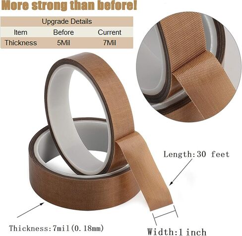 Teflon Tape, 3/4 in 30 ft Fabric PTFE Tape for Hand or Vacuum Impulse Sealer Machine , PTFE Coated Adhesive Tape for FoodSaver Seal A Meal Weston etc. in Kuwait