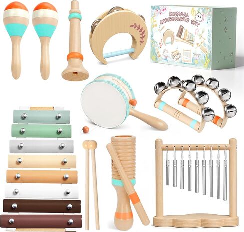Toddler Musical Instruments-Musical Toys Montessori Wooden Toys for Toddlers 1-3 , Baby Musical Instruments with Modern Boho Xylophone Toddler Toys with Storage Bag for Kids Preschool Educational 3+ in Saudi Arabia