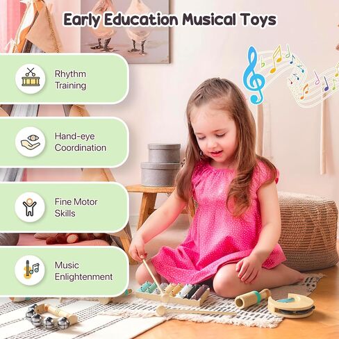 Toddler Musical Instruments-Musical Toys Montessori Wooden Toys for Toddlers 1-3 , Baby Musical Instruments with Modern Boho Xylophone Toddler Toys with Storage Bag for Kids Preschool Educational 3+ in Saudi Arabia