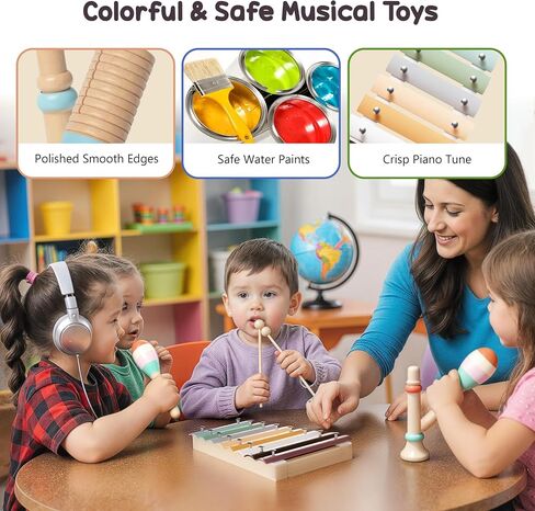 Toddler Musical Instruments-Musical Toys Montessori Wooden Toys for Toddlers 1-3 , Baby Musical Instruments with Modern Boho Xylophone Toddler Toys with Storage Bag for Kids Preschool Educational 3+ in Saudi Arabia