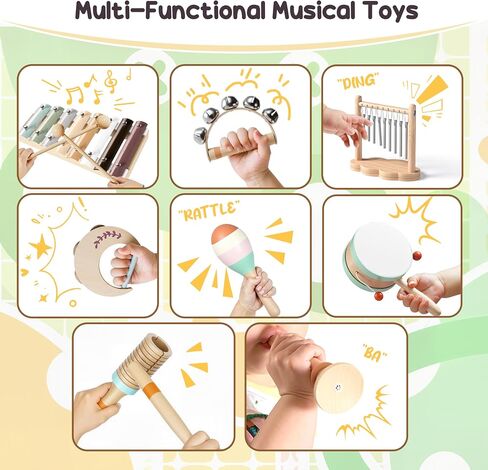 Toddler Musical Instruments-Musical Toys Montessori Wooden Toys for Toddlers 1-3 , Baby Musical Instruments with Modern Boho Xylophone Toddler Toys with Storage Bag for Kids Preschool Educational 3+ in Saudi Arabia