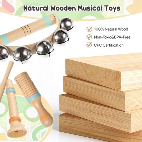 Toddler Musical Instruments-Musical Toys Montessori Wooden Toys for Toddlers 1-3 , Baby Musical Instruments with Modern Boho Xylophone Toddler Toys with Storage Bag for Kids Preschool Educational 3+ in Saudi Arabia