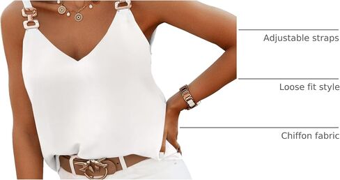 Mullveig Womens Tops Chain Straps V Neck Chiffon Cami Shirts Fashion Tank Tops Sleeveless Blouses Tops in Saudi Arabia