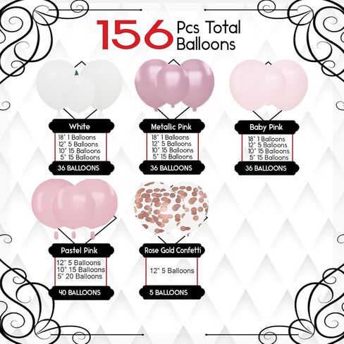 طقم قوس بالونات ذهبي وردي من أركلون، 134 قطعة من مجموعة بالونات ذهبية وردية مع بالونات معدنية وذهب وردي وماكرون وبالونات فويل 4D للتخرج وحفلات استقبال المولود الجديد وأعياد الميلاد والزفاف... in Saudi Arabia