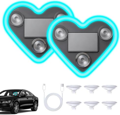 قطعتان من مصابيح LED المحيطة للسيارة - ضوء نيون LED يعمل بالطاقة الشمسية على شكل قلب، ضوء جوي على شكل قلب يعمل بالطاقة الشمسية مع 3 أوضاع، IP65 مقاوم للماء، للديكور الداخلي والخارجي للسيارة الرومانسية (وردي) in Kuwait