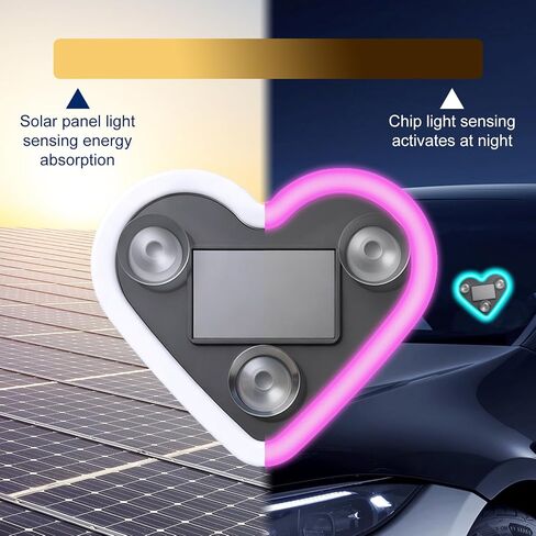 قطعتان من مصابيح LED المحيطة للسيارة - ضوء نيون LED يعمل بالطاقة الشمسية على شكل قلب، ضوء جوي على شكل قلب يعمل بالطاقة الشمسية مع 3 أوضاع، IP65 مقاوم للماء، للديكور الداخلي والخارجي للسيارة الرومانسية (وردي) in Kuwait