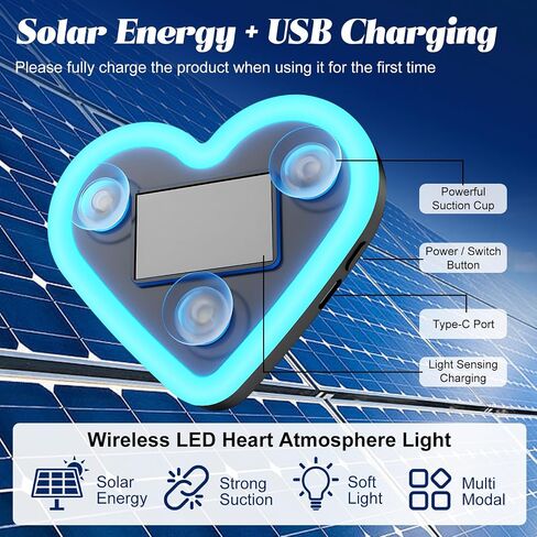 قطعتان من مصابيح LED المحيطة للسيارة - ضوء نيون LED يعمل بالطاقة الشمسية على شكل قلب، ضوء جوي على شكل قلب يعمل بالطاقة الشمسية مع 3 أوضاع، IP65 مقاوم للماء، للديكور الداخلي والخارجي للسيارة الرومانسية (وردي) in Kuwait