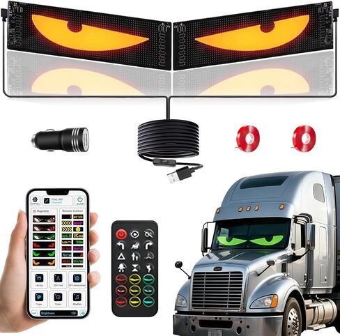 2PCS LED Eyes for car,23.6x4.72in Devil Eyes Light for Car Windshield,Flexible Scrolling Programmable LED Sign, Supporting Custom Editing of Colors, animations, and Text via a Remote Bluetooth app in Saudi Arabia