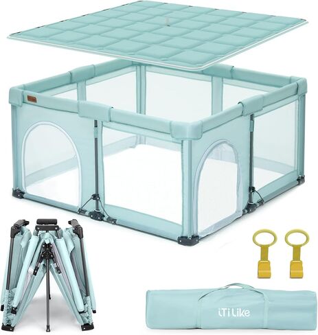روضة أطفال قابلة للطي، ساحة لعب كبيرة من iTiLike مع حصيرة سميكة قابلة للفصل، روضة للأطفال الرضع والأطفال الصغار مع حقيبة تخزين، أقلام لعب مع بوابة، ساحة لعب محمولة داخلية وخارجية، سياج أطفال قوي in Kuwait