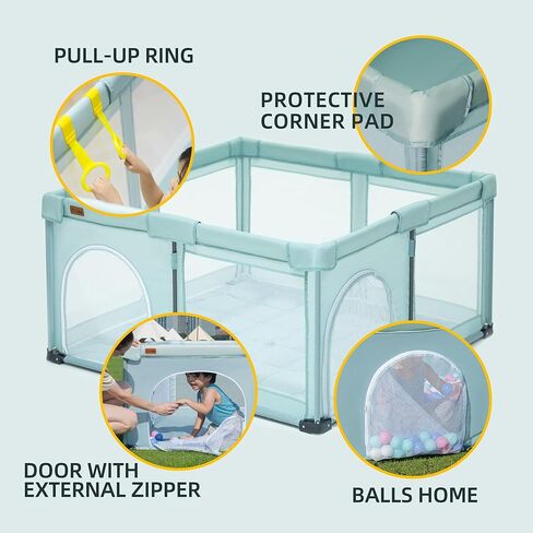 روضة أطفال قابلة للطي، ساحة لعب كبيرة من iTiLike مع حصيرة سميكة قابلة للفصل، روضة للأطفال الرضع والأطفال الصغار مع حقيبة تخزين، أقلام لعب مع بوابة، ساحة لعب محمولة داخلية وخارجية، سياج أطفال قوي in Kuwait