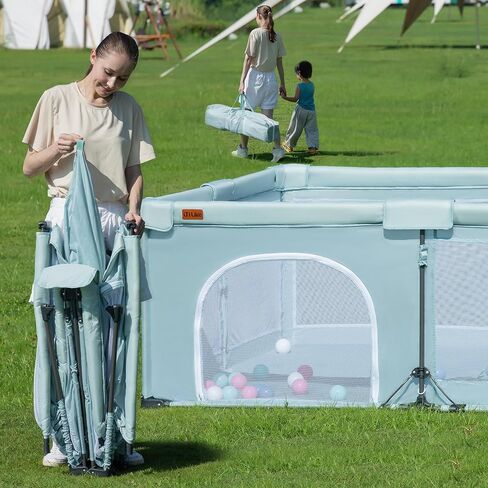 روضة أطفال قابلة للطي، ساحة لعب كبيرة من iTiLike مع حصيرة سميكة قابلة للفصل، روضة للأطفال الرضع والأطفال الصغار مع حقيبة تخزين، أقلام لعب مع بوابة، ساحة لعب محمولة داخلية وخارجية، سياج أطفال قوي in Kuwait