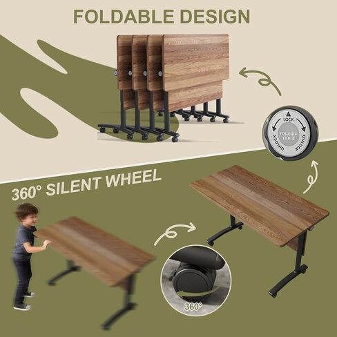 6 Pack Folding Conference Room Table, Modern Conference Tables with Wheels for Office Classroom,Flip-Top Portable Training Table Water-Resistant P2 Particle Board & Anti-Corrosion Alloy Frame in Saudi Arabia