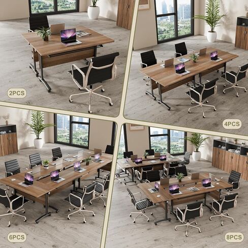 6 Pack Folding Conference Room Table, Modern Conference Tables with Wheels for Office Classroom,Flip-Top Portable Training Table Water-Resistant P2 Particle Board & Anti-Corrosion Alloy Frame in Saudi Arabia