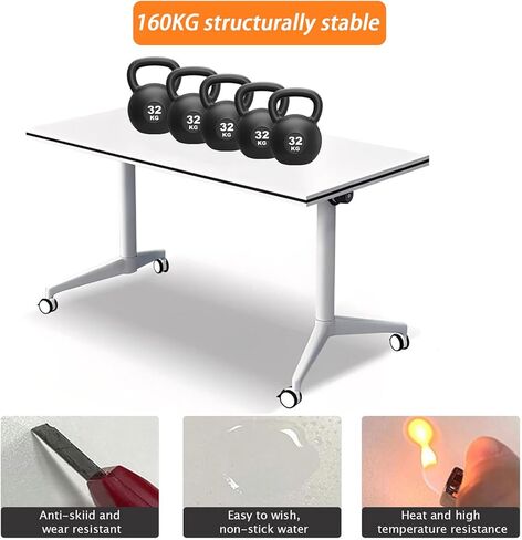 White Folding Conference Table: Bussiness Conference Room Tables with Flip-Top Design & Silent Wheels Portable for Trainings Offices Seminar Rooms (2pack, 47.3" D X 23.6" W X 29.5" H) in Saudi Arabia