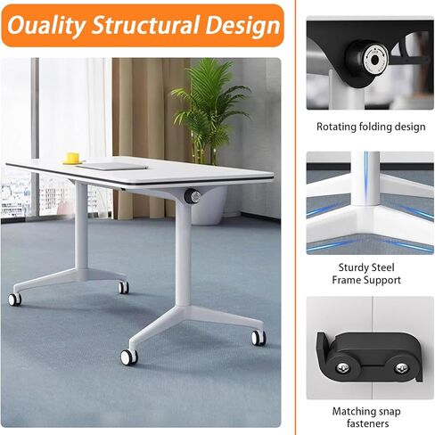 White Folding Conference Table: Bussiness Conference Room Tables with Flip-Top Design & Silent Wheels Portable for Trainings Offices Seminar Rooms (2pack, 47.3" D X 23.6" W X 29.5" H) in Saudi Arabia
