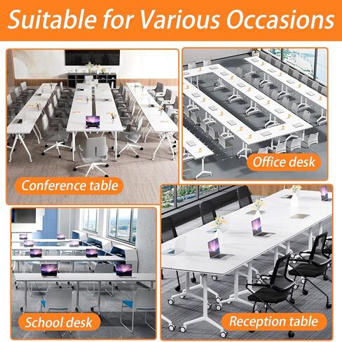 White Folding Conference Table: Bussiness Conference Room Tables with Flip-Top Design & Silent Wheels Portable for Trainings Offices Seminar Rooms (2pack, 47.3" D X 23.6" W X 29.5" H) in Saudi Arabia